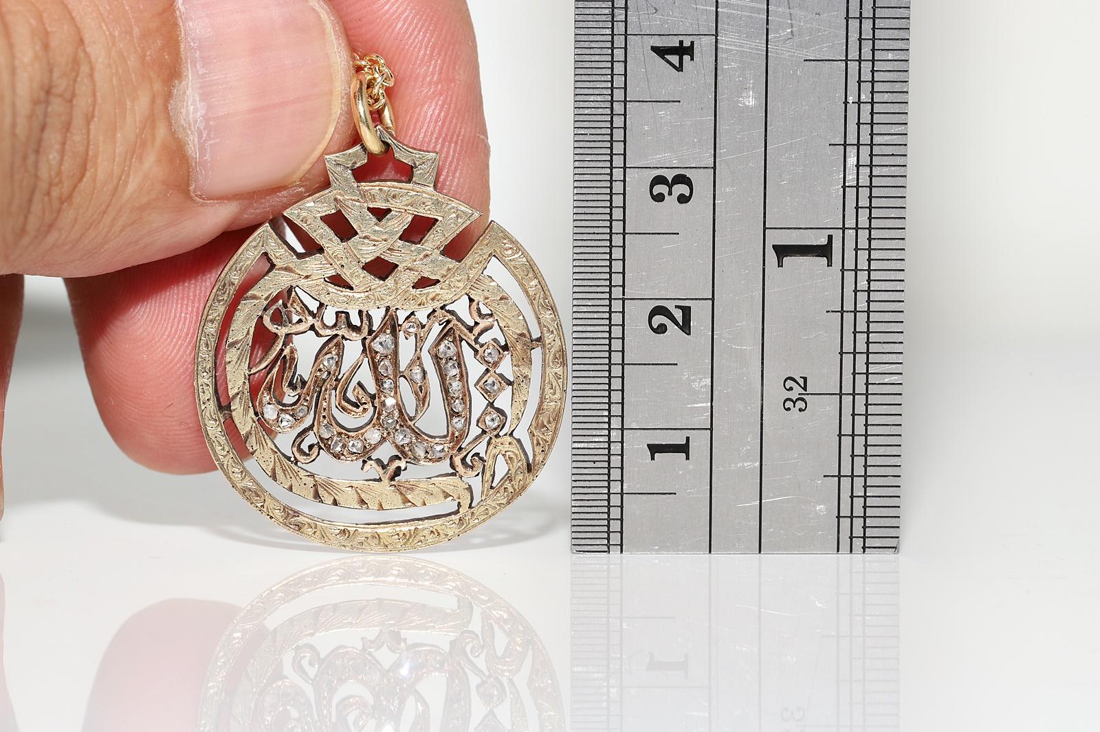 Vintage 14k Gold Circa 1960s  Rose Cut Diamond  Allah Written Pendant Necklace For Sale 9