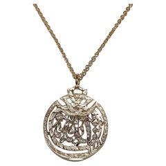 Vintage 14k Gold Circa 1960s  Rose Cut Diamond  Allah Written Pendant Necklace