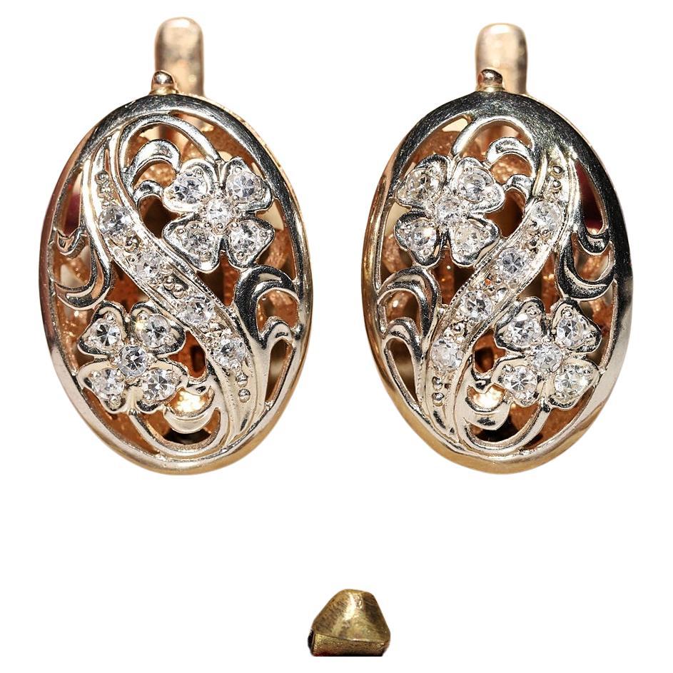 Vintage 14k Gold Circa 1960er Jahre Natürlicher Diamant-Ohrring mit Dekoration