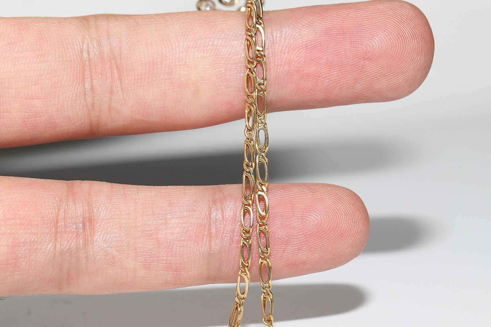 Vintage 14k Gold Circa 1970er Jahre Natürlicher Diamant Dekorierte Amulet Halskette  im Angebot 5