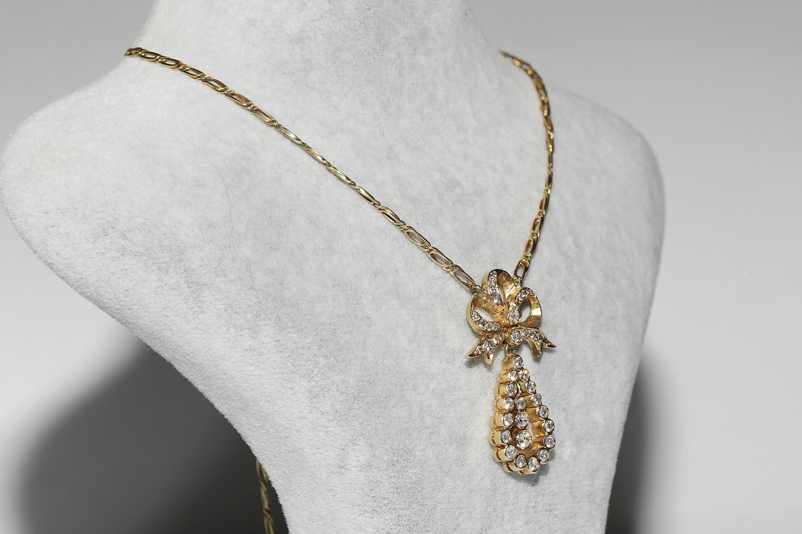 Brilliant Cut Vintage 14k Gold Circa 1970s Natural Diamond Decorated Amulet Necklace  For Sale