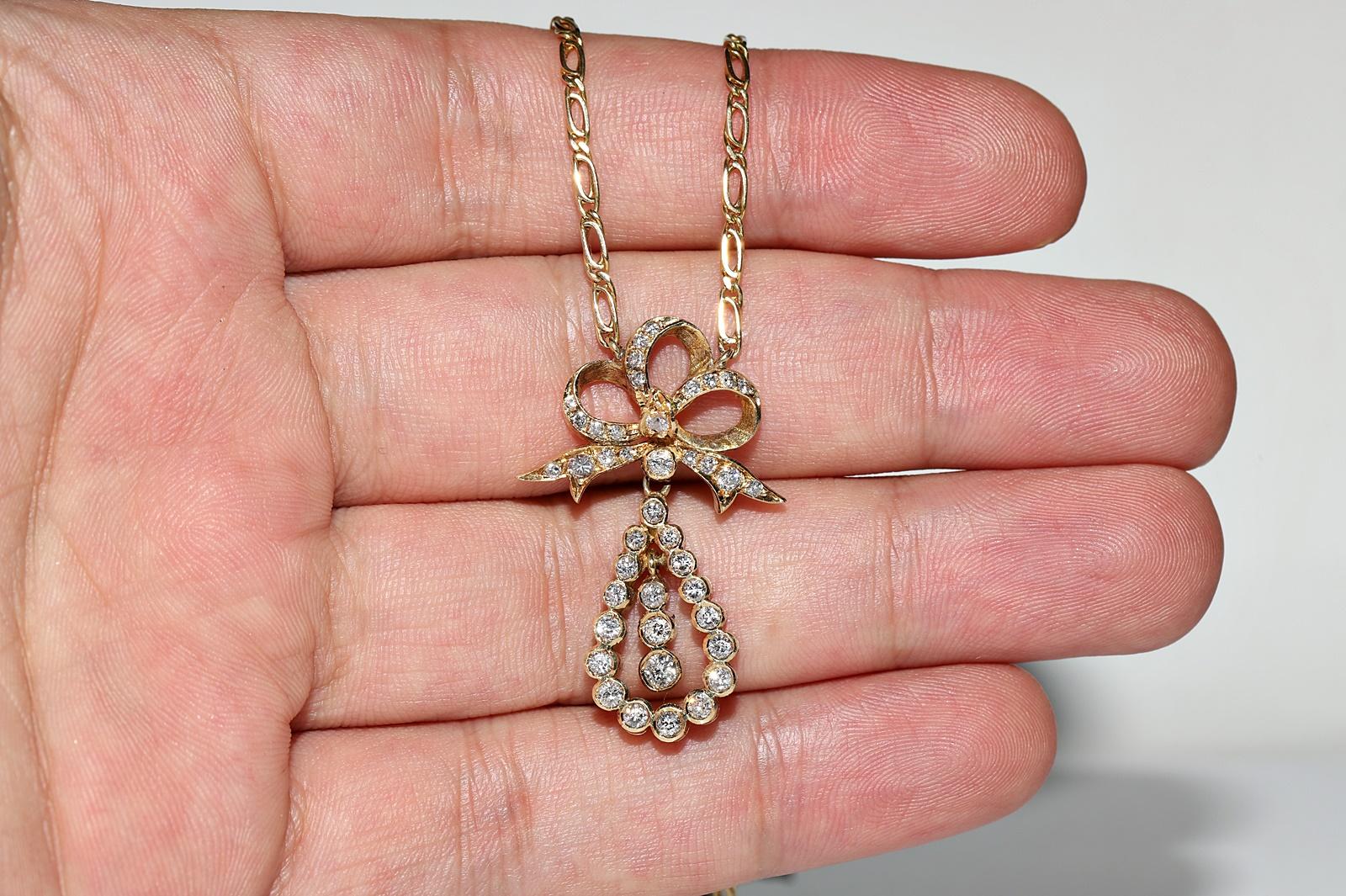 Vintage 14k Gold Circa 1970er Jahre Natürlicher Diamant Dekorierte Amulet Halskette  im Zustand „Gut“ im Angebot in Fatih/İstanbul, 34
