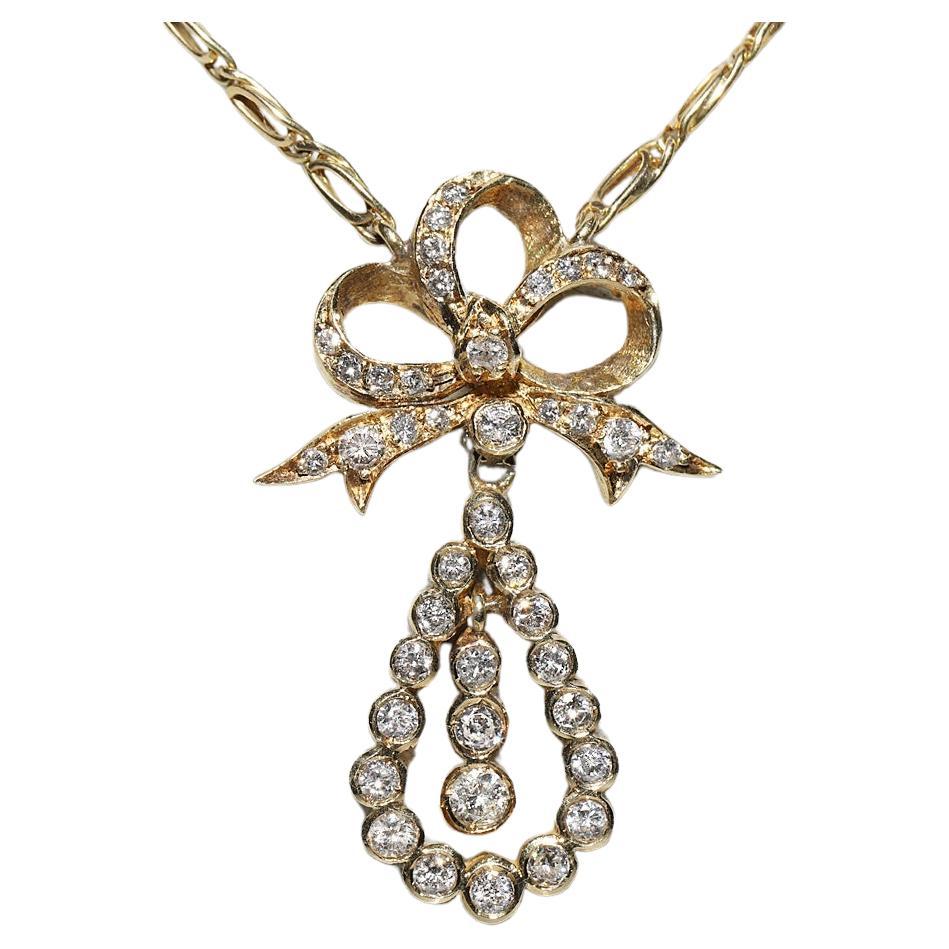 Vintage 14k Gold Circa 1970er Jahre Natürlicher Diamant Dekorierte Amulet Halskette 