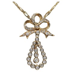 Vintage 14k Gold Circa 1970s Natural Diamond Decorated Amulet Necklace