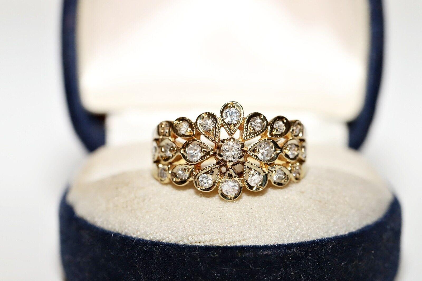Anello d'oro 14k d'epoca, circa anni '80, con diamanti naturali decorati in vendita 6