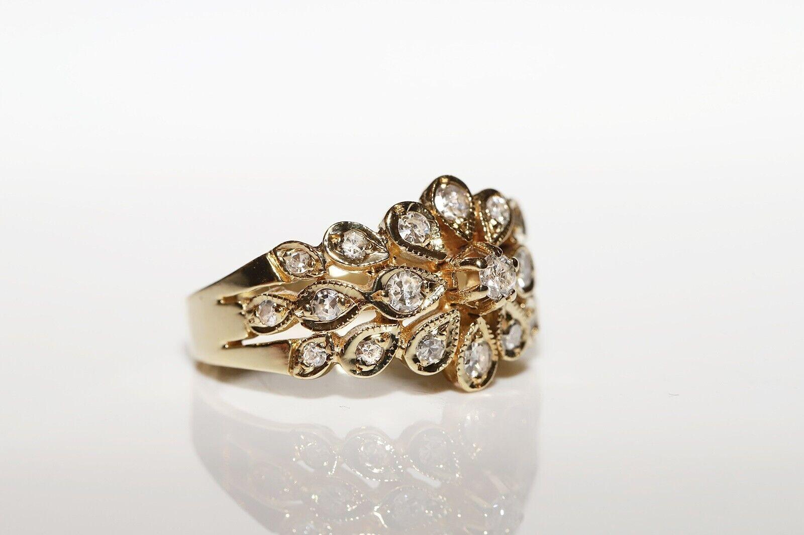Rétro Anello d'oro 14k d'epoca, circa anni '80, con diamanti naturali decorati in vendita