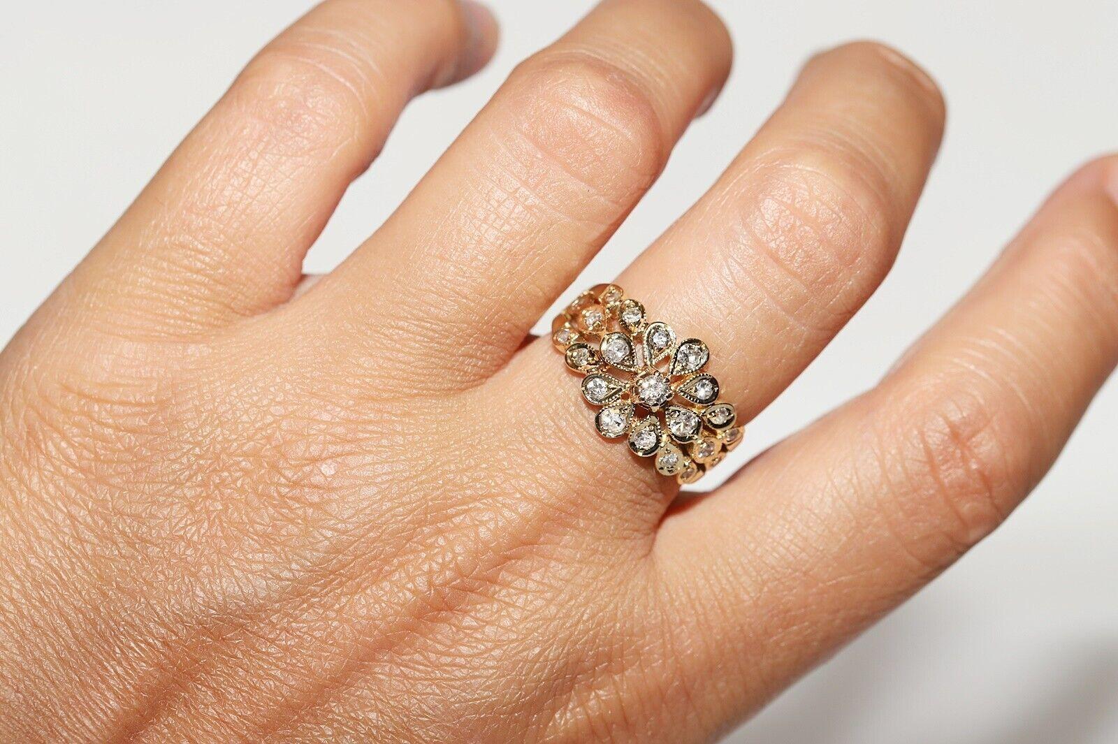 da uomo o donna Anello d'oro 14k d'epoca, circa anni '80, con diamanti naturali decorati in vendita