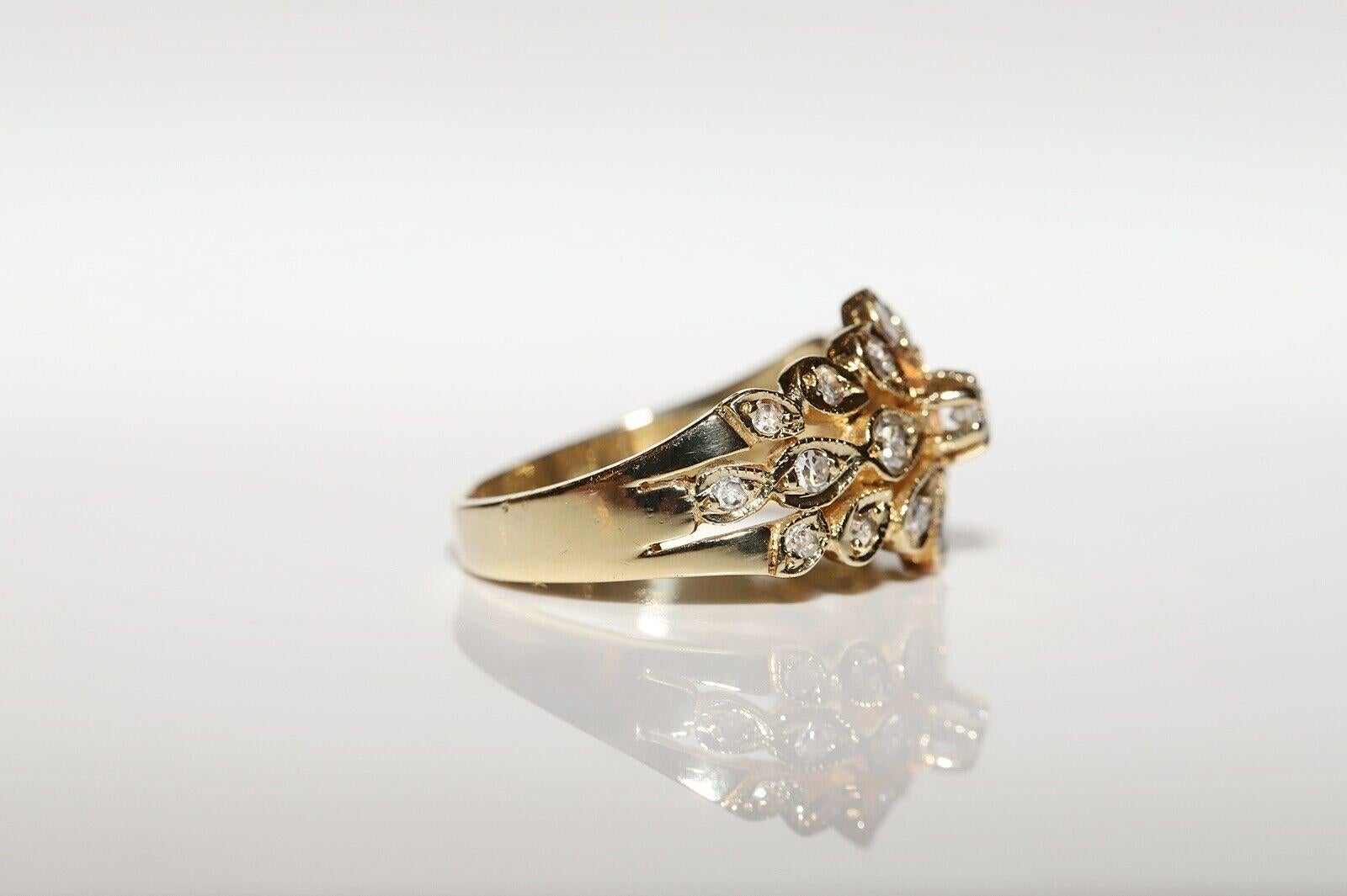 Anello d'oro 14k d'epoca, circa anni '80, con diamanti naturali decorati in vendita 2
