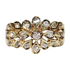 Anello d'oro 14k d'epoca, circa anni '80, con diamanti naturali decorati