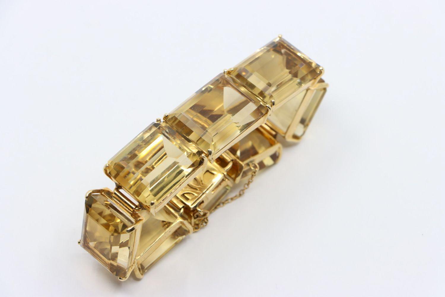 Taille émeraude Bracelet vintage en or 14K avec citrine en vente