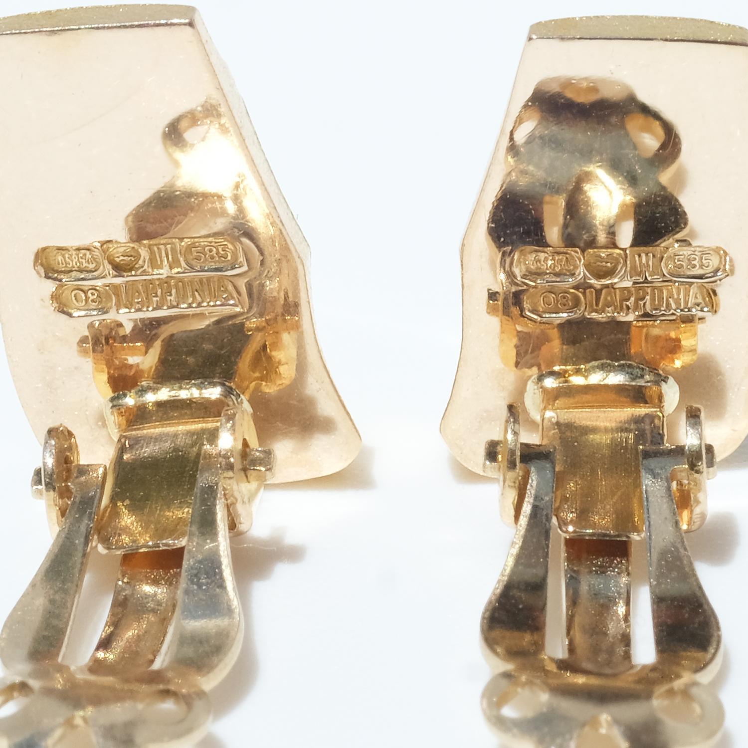 Vintage 14k Gold Clip-On Earrings “Episode” by Björn Weckström, Made, 1991 In Good Condition For Sale In Stockholm, SE