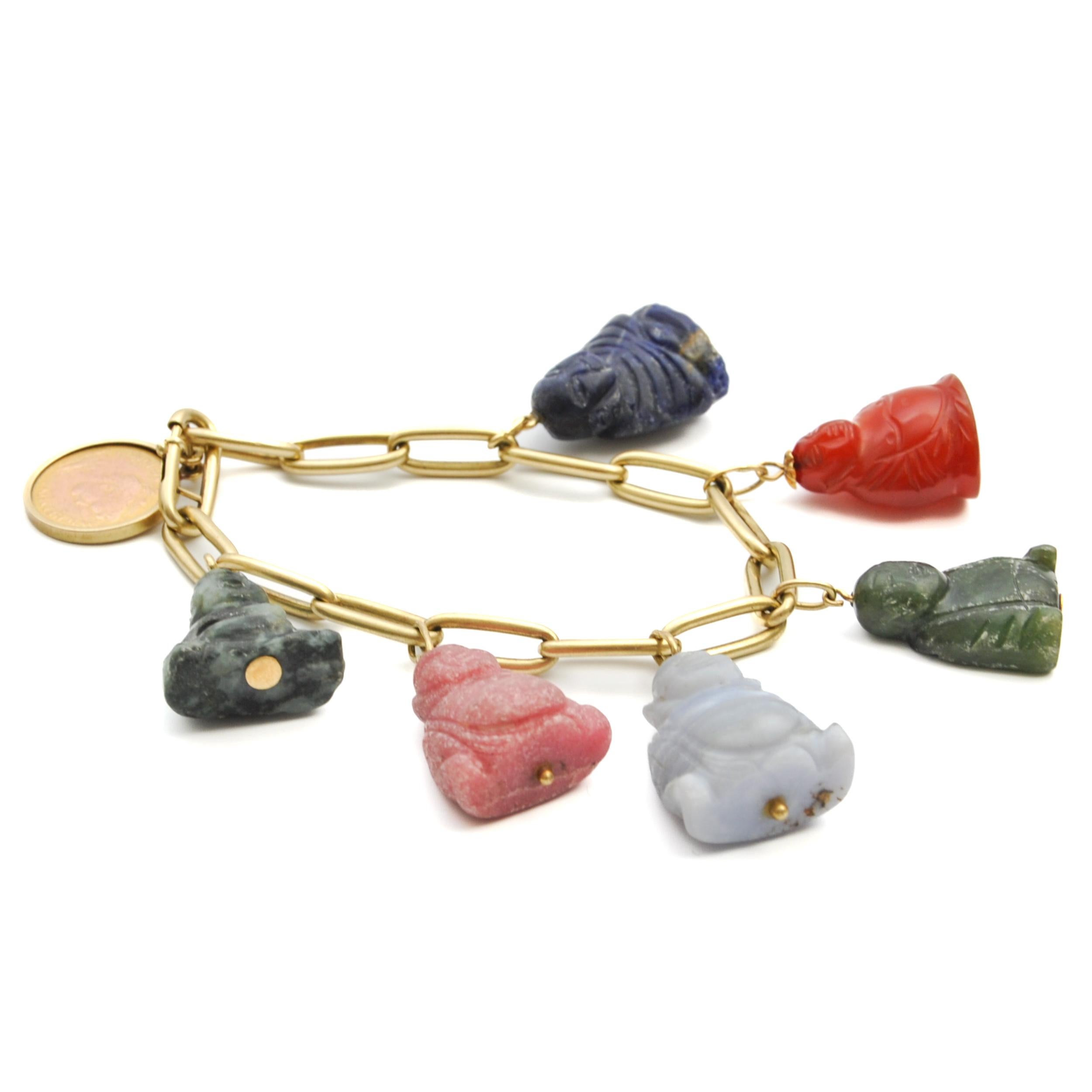 Contemporary Vintage 14K Gold Closed Forever with Buddha Stones Bracelet For Sale