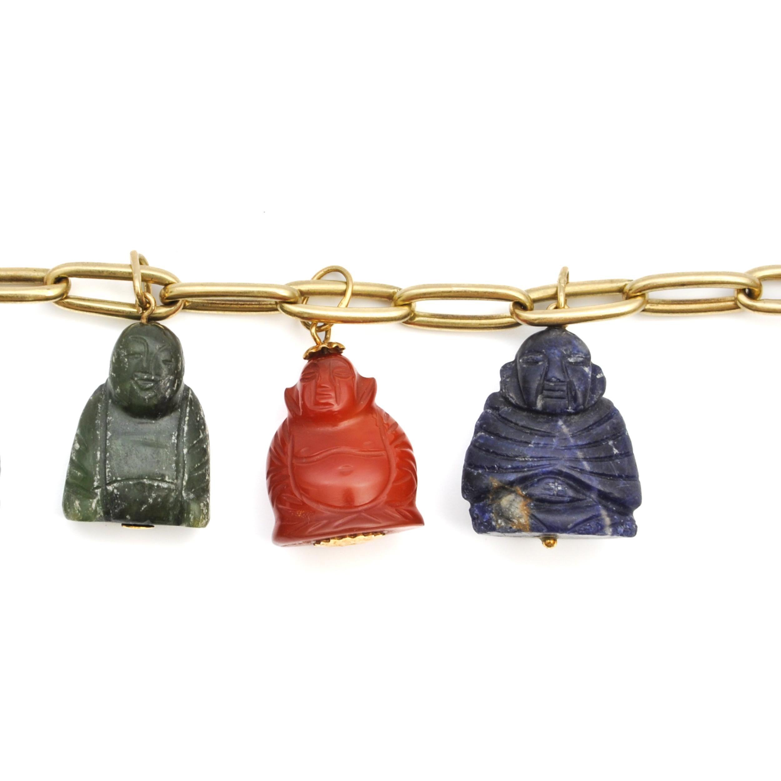 Vintage 14K Gold Closed Forever with Buddha Stones Bracelet For Sale 1
