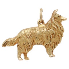 Collie o perro pastor de oro de 14 quilates vintage para pulsera