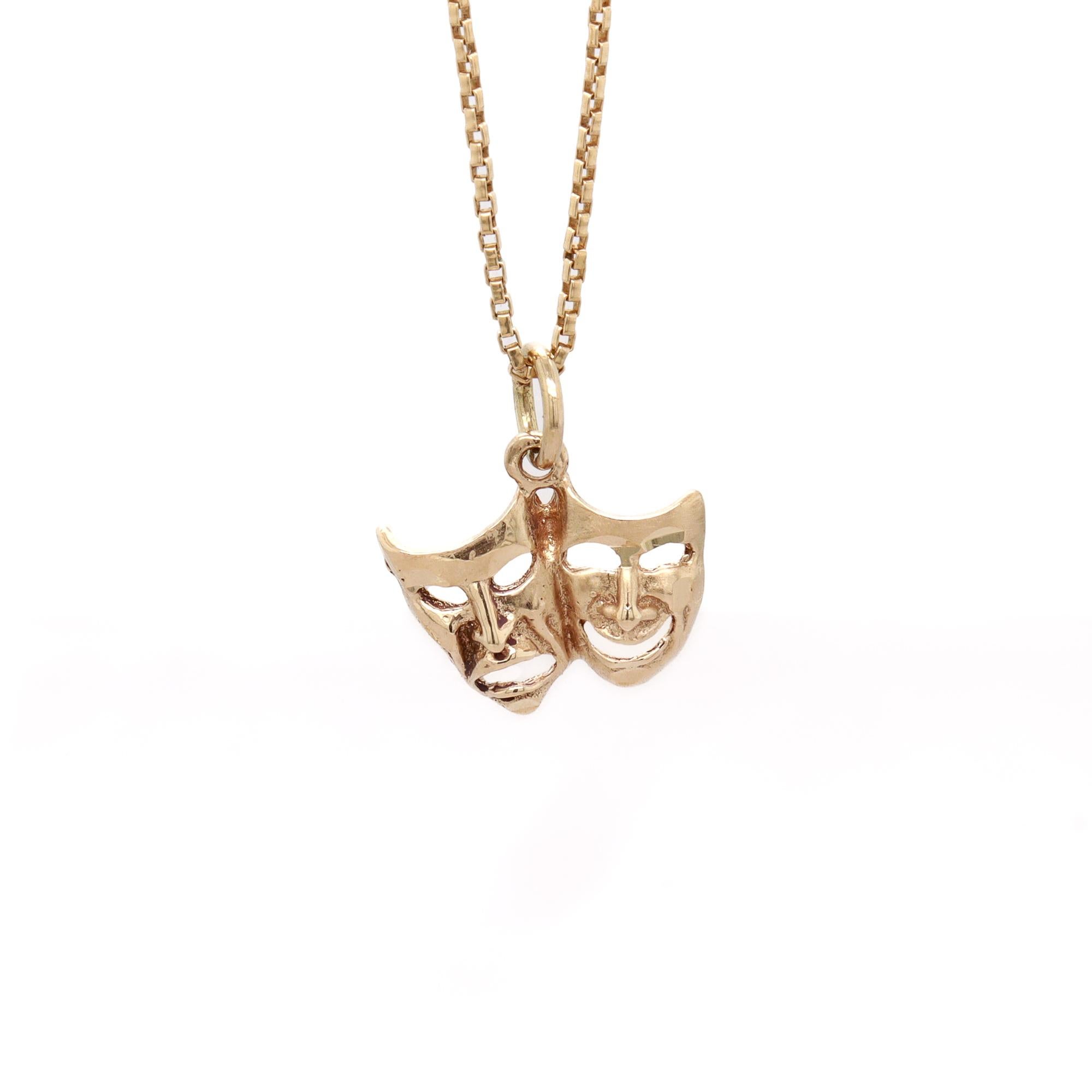 Vintage 14K Gold Comedy & Tragedy Masks Figural Charm for a Bracelet Unisexe en vente