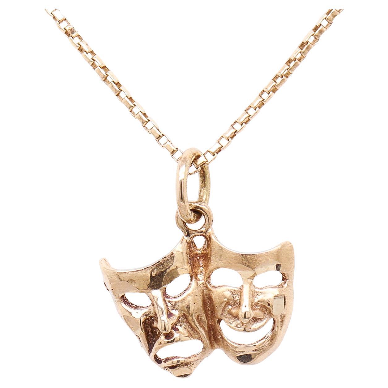 Vintage 14K Gold Comedy & Tragedy Masks Figural Charm for a Bracelet
