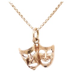 Vintage 14K Gold Comedy & Tragedy Masks Figural Charm for a Bracelet