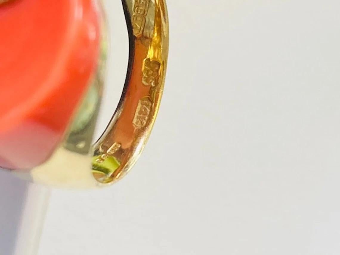 Vintage 14k Gold Coral and White Diamond Ring One-of-a-kind For Sale 1