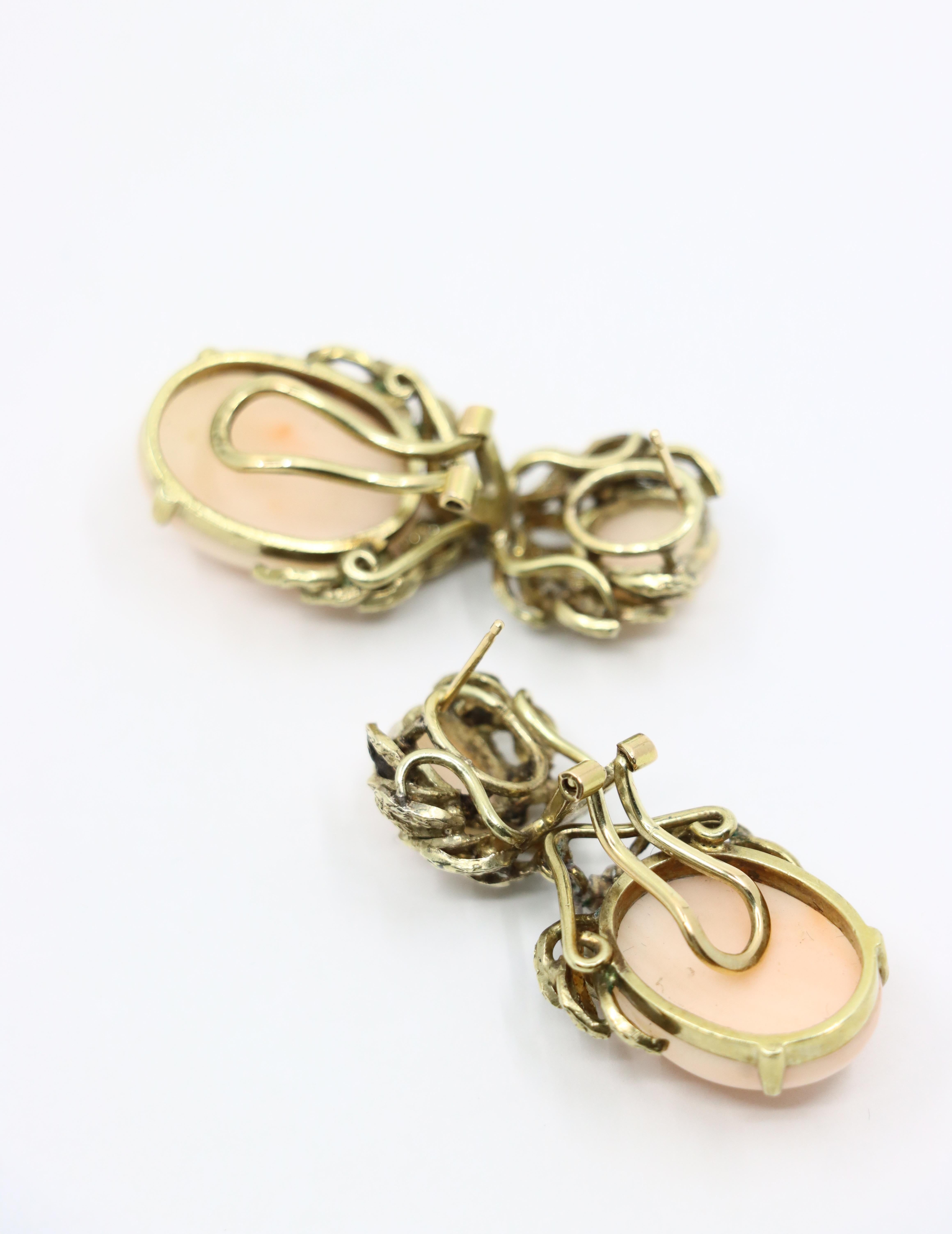 Ohrringe, 14 Karat Gold Koralle Cabochon im Angebot 6