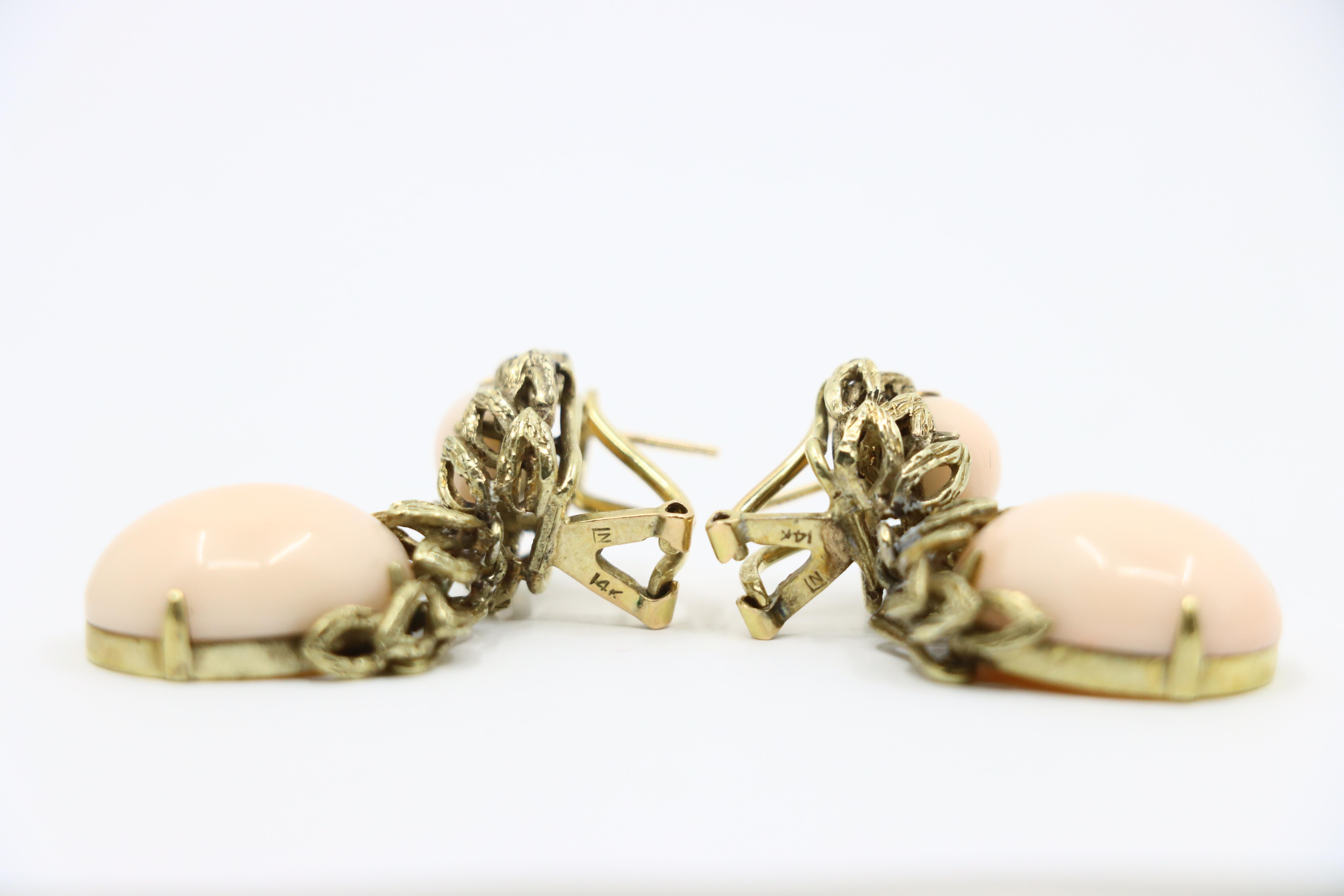 Ohrringe, 14 Karat Gold Koralle Cabochon im Angebot 8