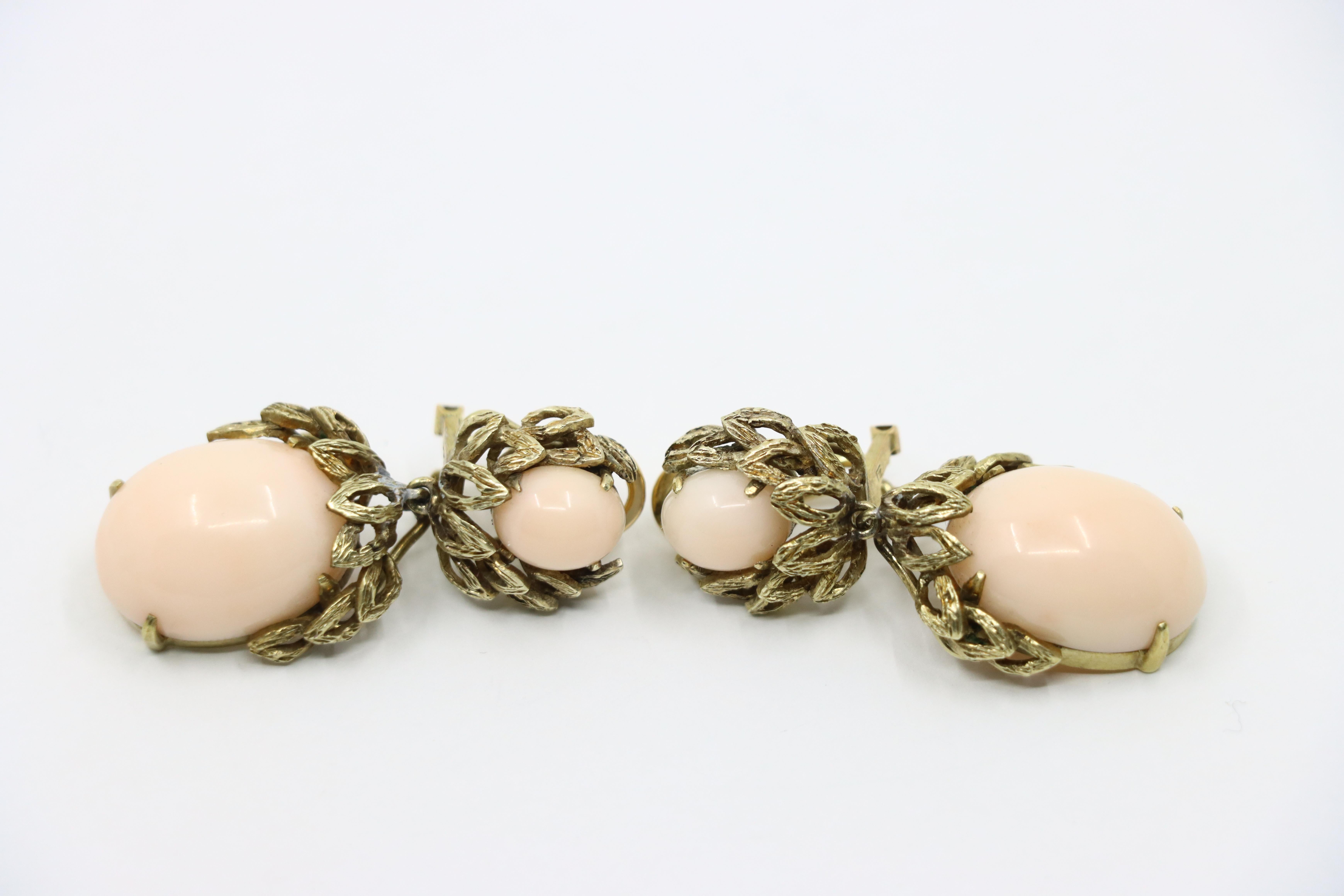 Ohrringe, 14 Karat Gold Koralle Cabochon im Angebot 4