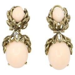 Vintage 14K Gold Coral Cabochon Earrings