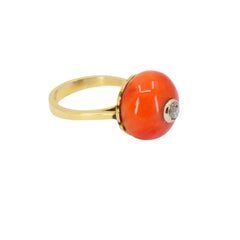 Vintage 14k Gold Coral Ring Diamond Accent