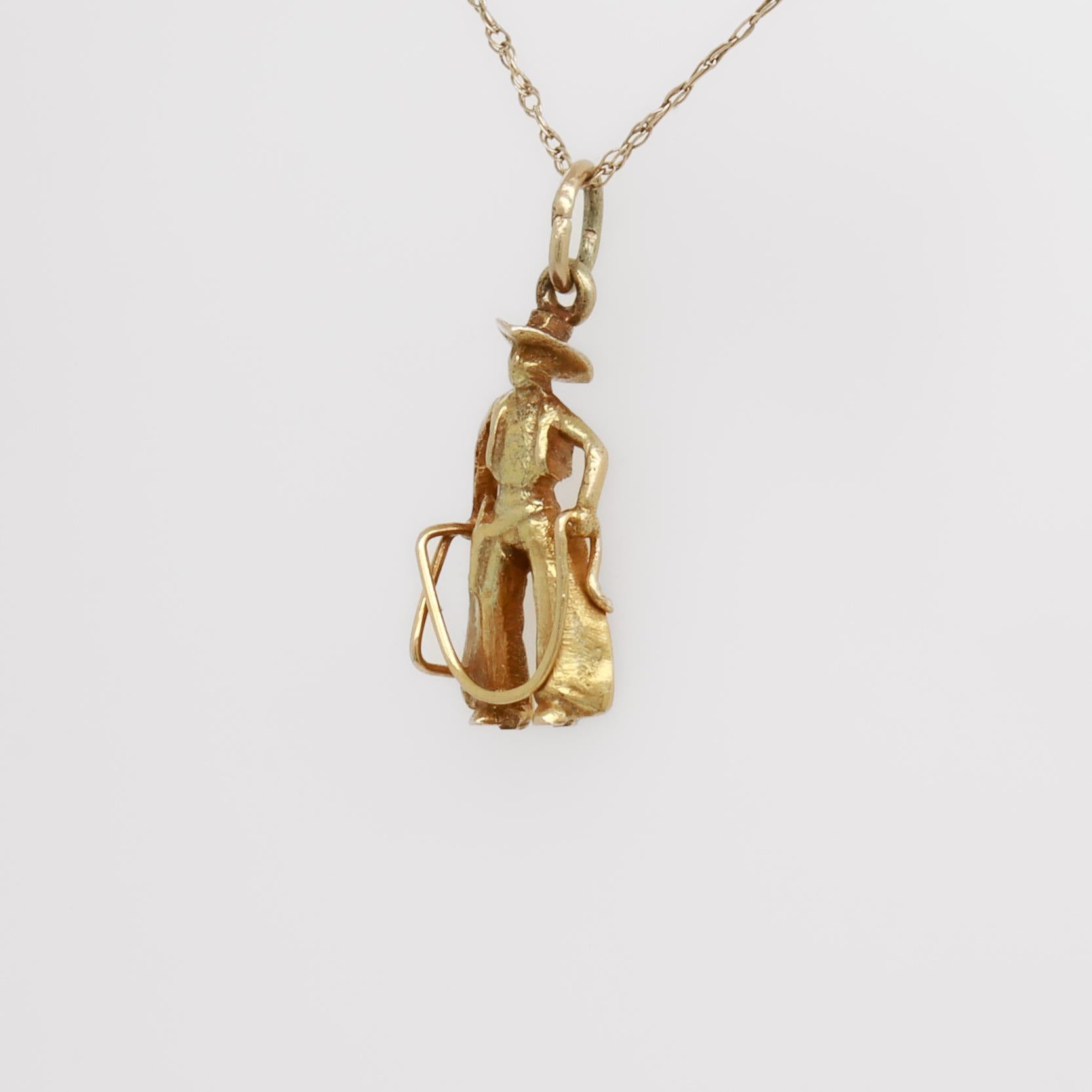 Vintage 14K Gold Cowboy with Rope & Lasso Charm for a Bracelet en vente 7