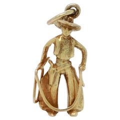 Vintage 14K Gold Cowboy with Rope & Lasso Charm for a Bracelet