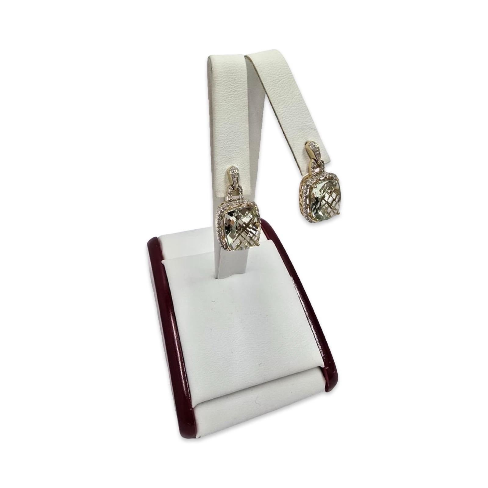 Donna Orecchini a cerchio in oro 14 carati con prasiolite verde e diamanti in vendita