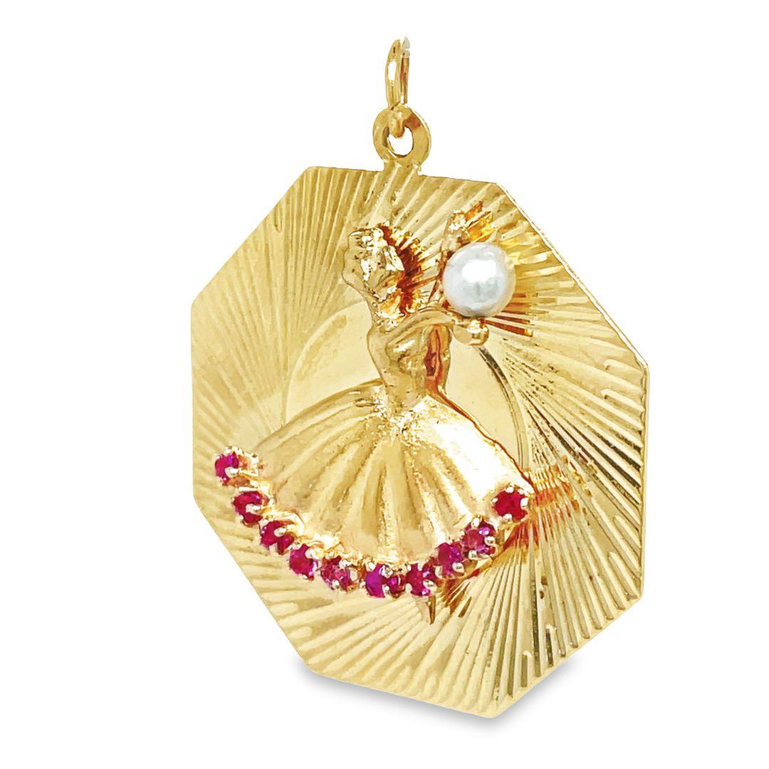 Vintage 14K Gold Dancing Ballerina Charm Pendant In Excellent Condition For Sale In beverly hills, CA