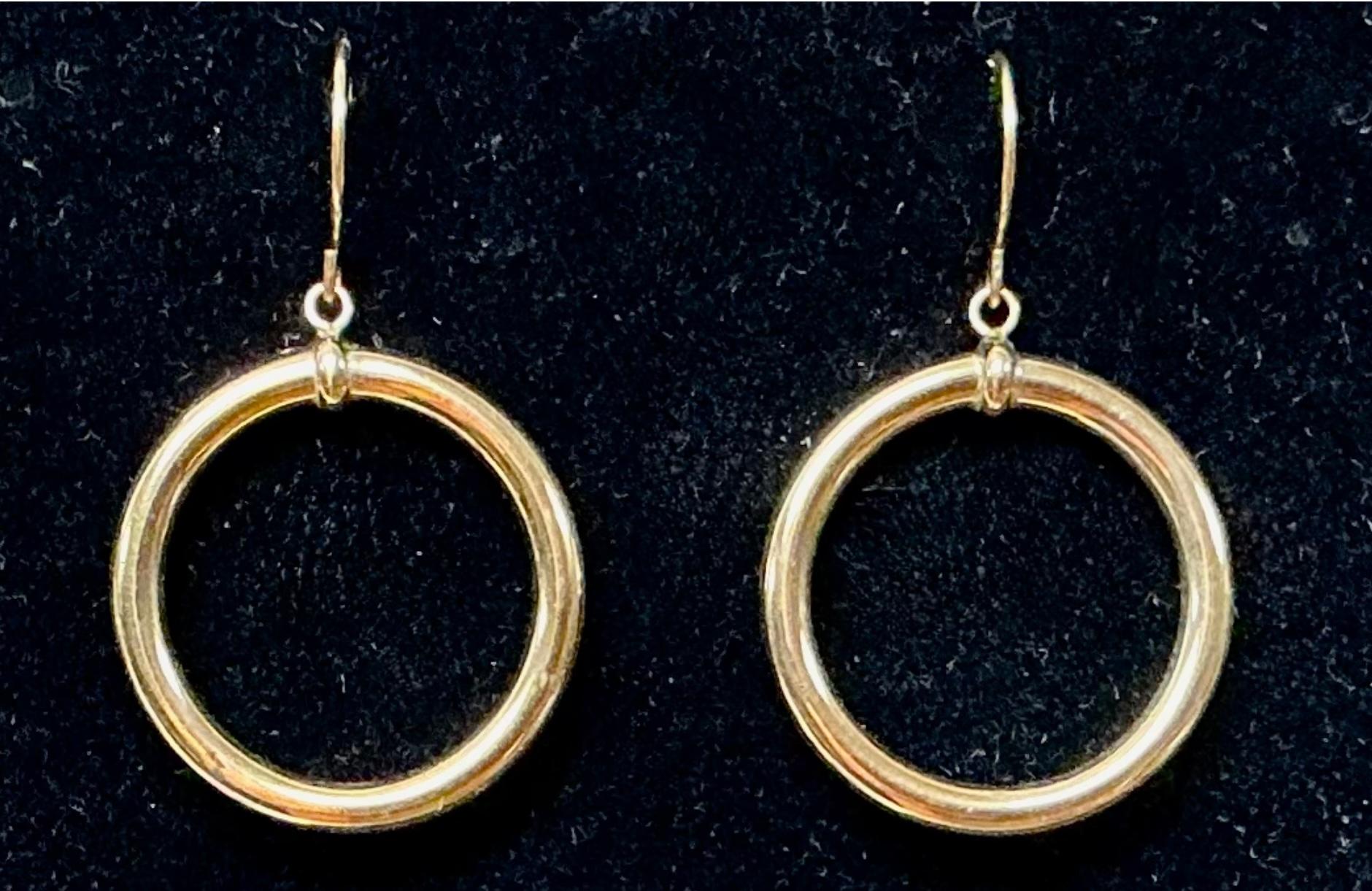 Women's or Men's Vintage 14K Gold Dangle Hoop Earrings For Sale