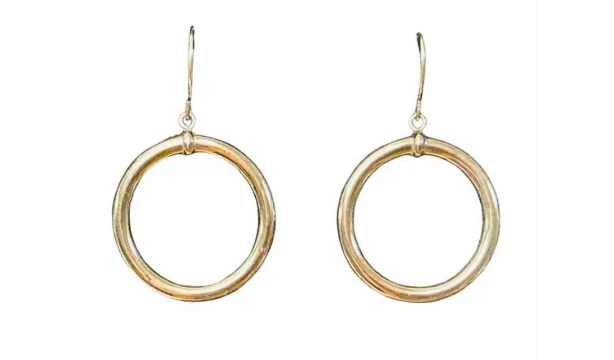 Vintage 14K Gold Dangle Hoop Earrings For Sale 1