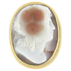 Vintage 14k Gold Detailed Carved Oval Agate Cameo Ring w/ Twisted Wire Frame