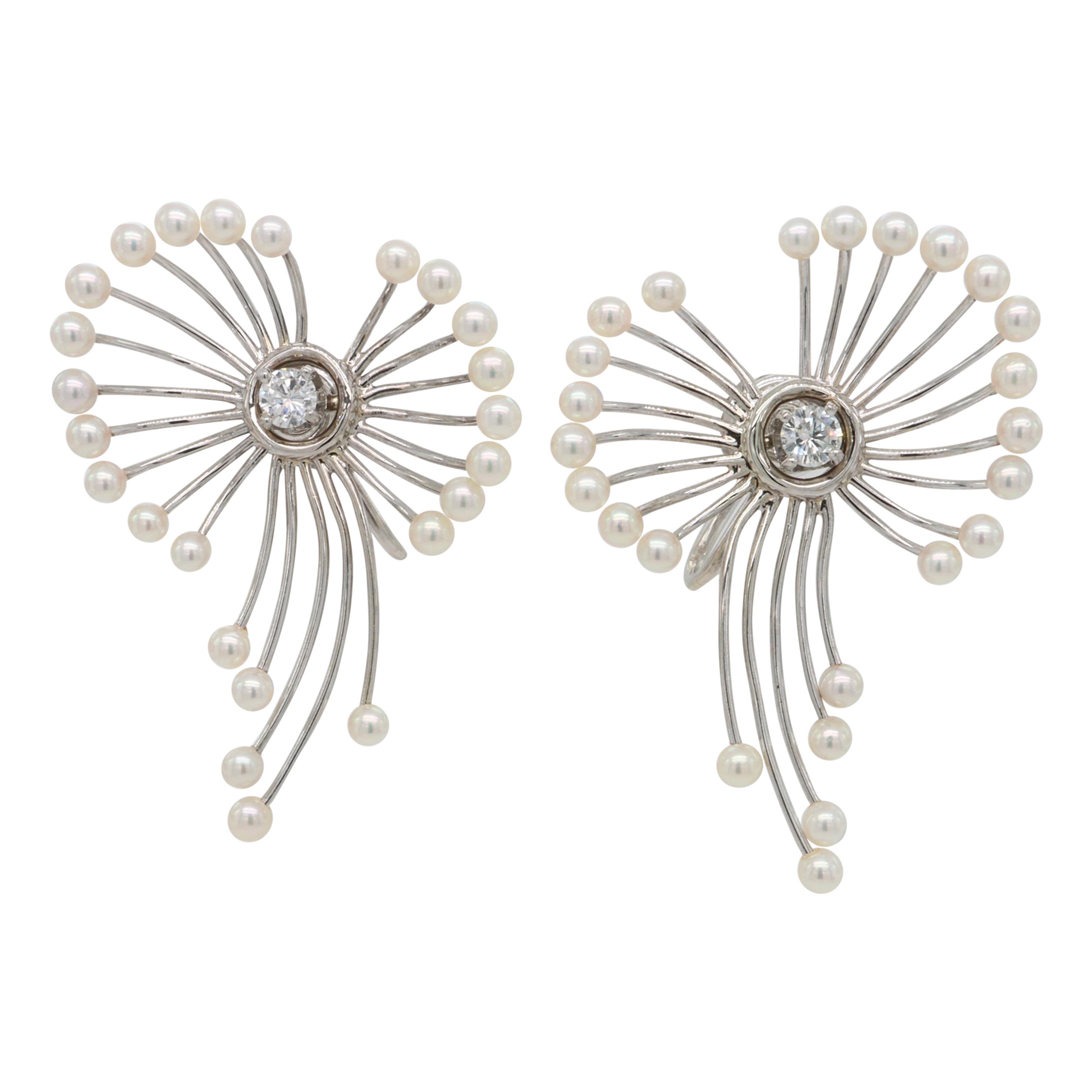 Vintage 14K Gold Diamant Akoya Seed Pearl Ohrringe Circa 1950