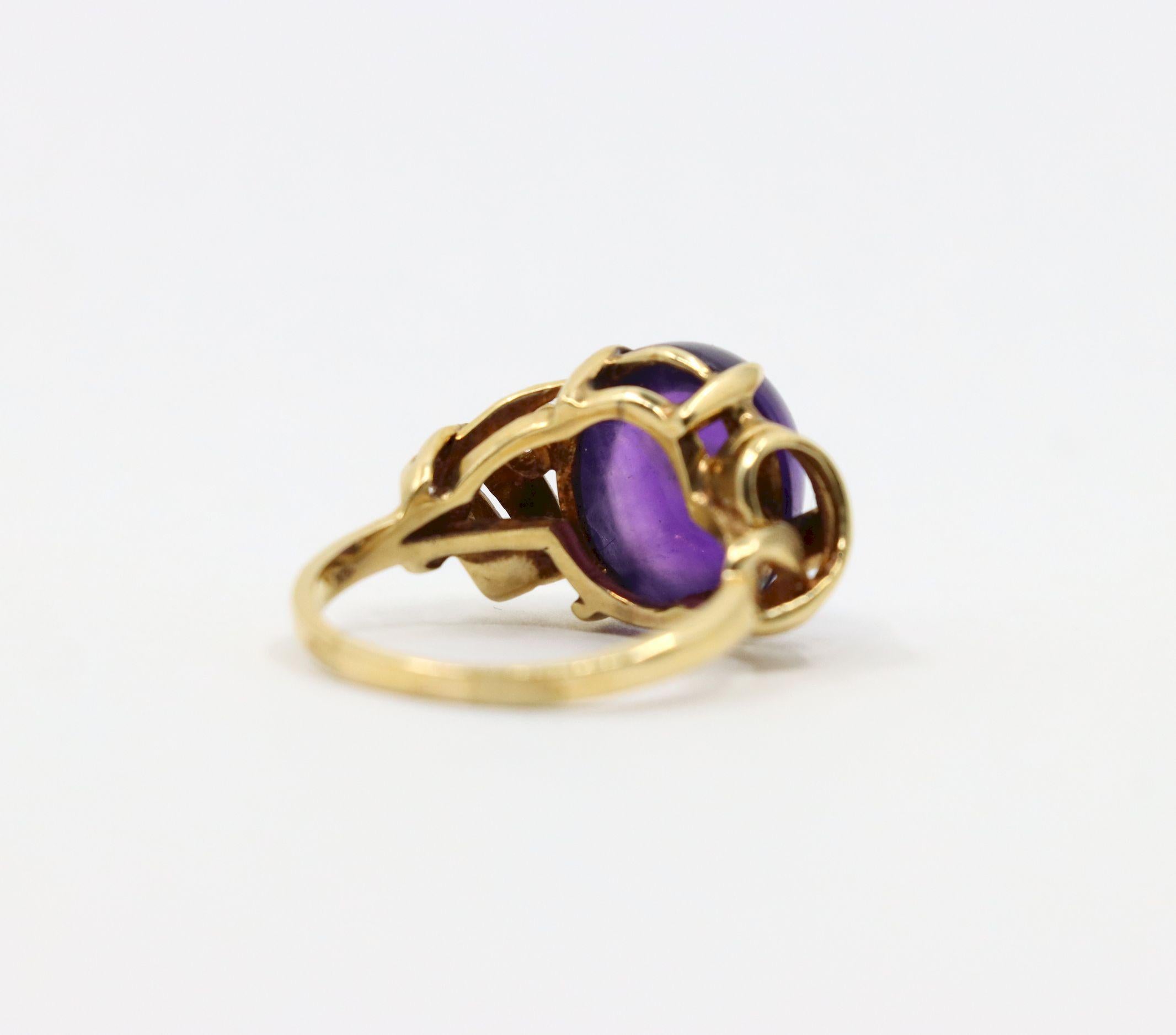 Vintage 14K Gold Diamant Amethyst-Ring mit Amethyst im Zustand „Gut“ im Angebot in Flushing, NY
