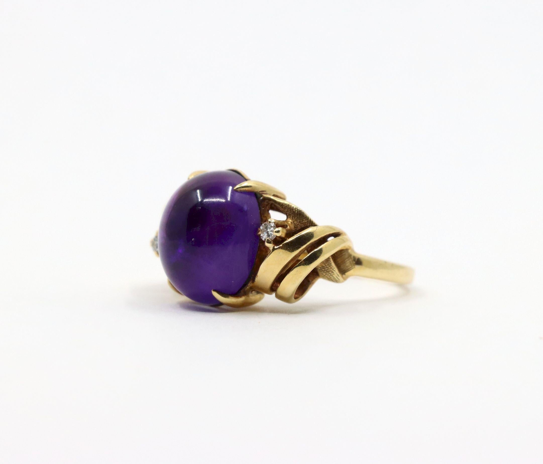 Vintage 14K Gold Diamant Amethyst-Ring mit Amethyst Damen im Angebot