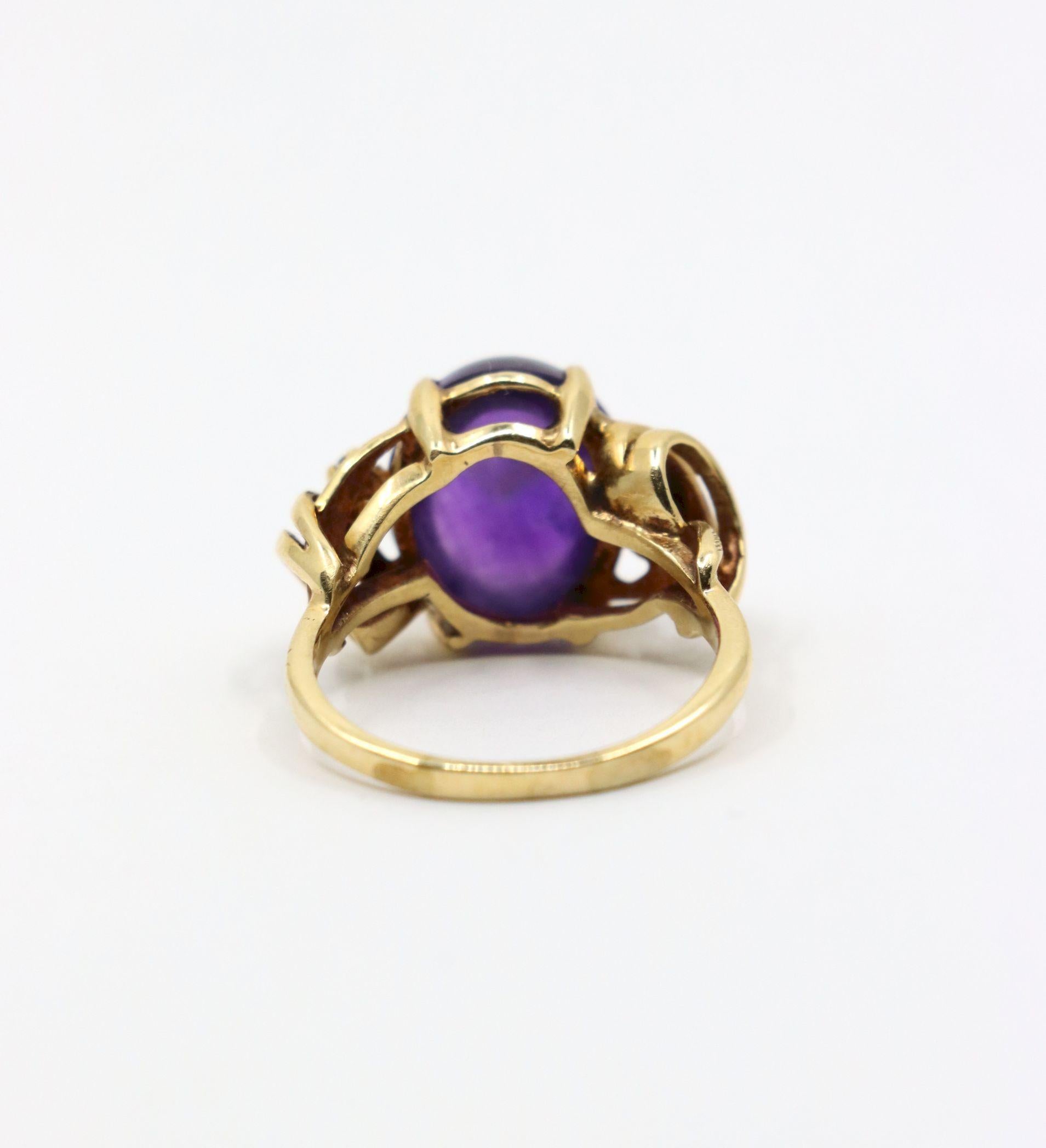 Vintage 14K Gold Diamant Amethyst-Ring mit Amethyst im Angebot 2