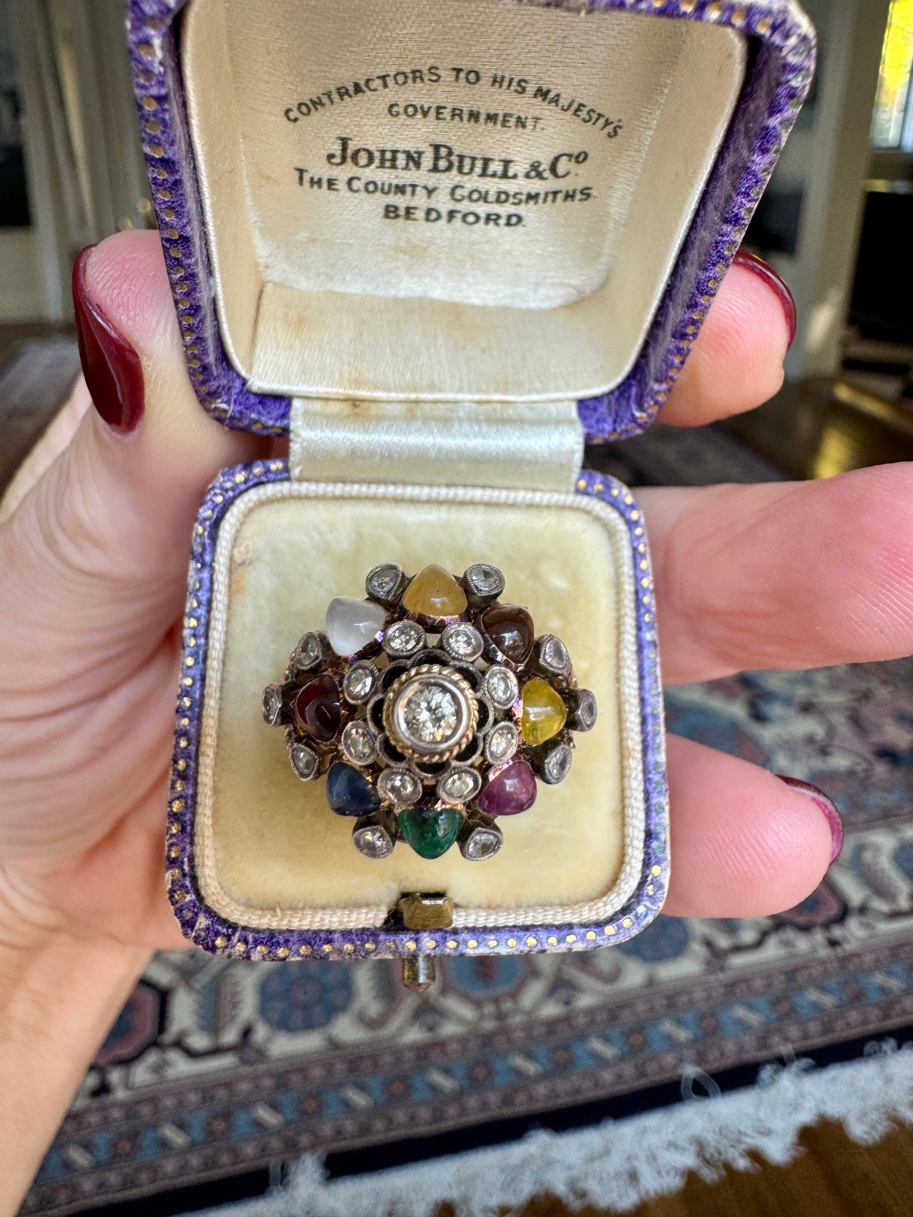 Anello Harem Principessa Thailandese d'epoca in oro 14K, diamanti e pietre multiple In condizioni buone in vendita a Derby, NY