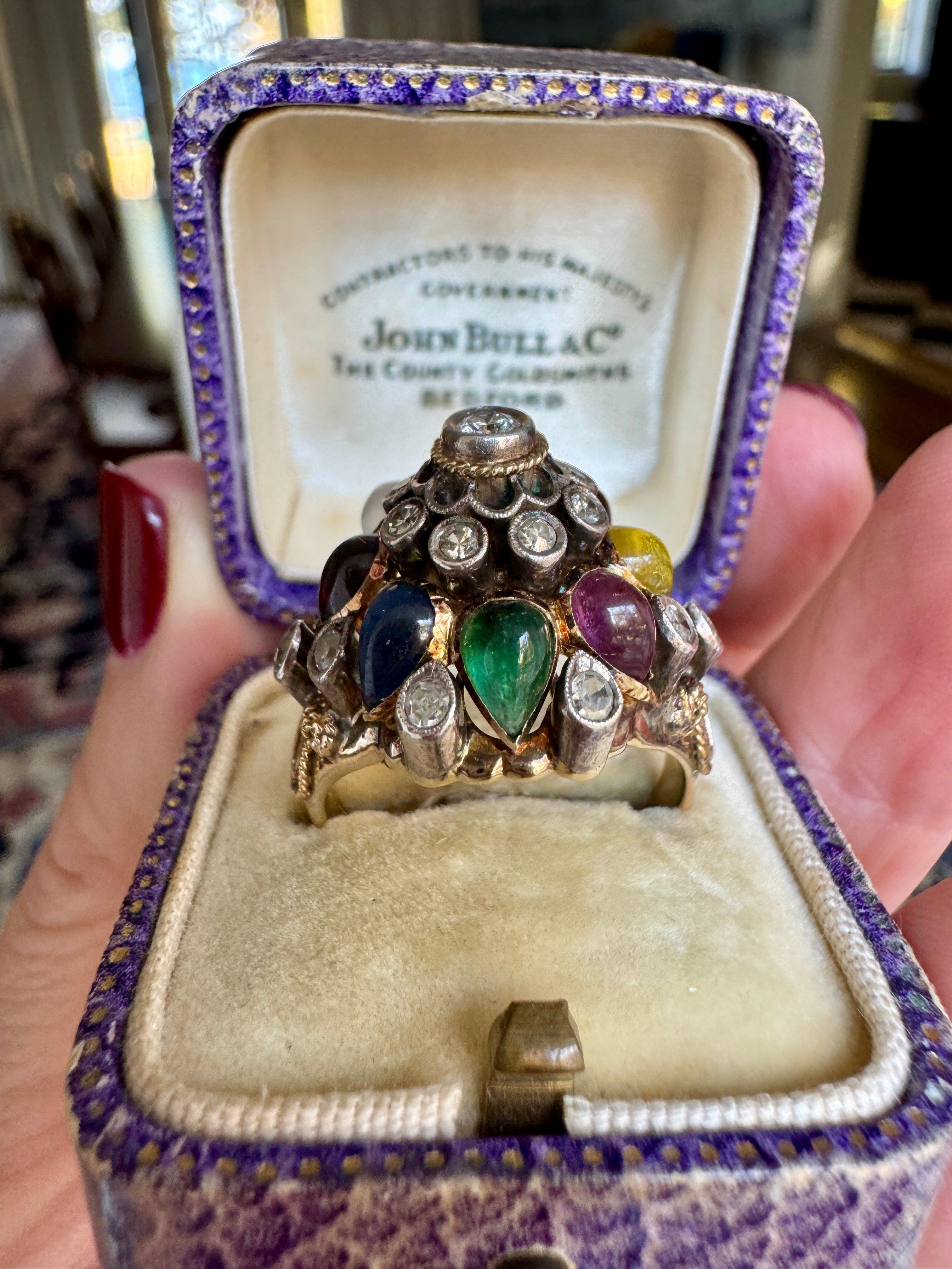 Anello Harem Principessa Thailandese d'epoca in oro 14K, diamanti e pietre multiple in vendita 1