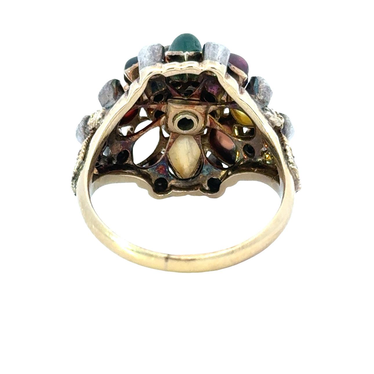 Anello Harem Principessa Thailandese d'epoca in oro 14K, diamanti e pietre multiple in vendita 2