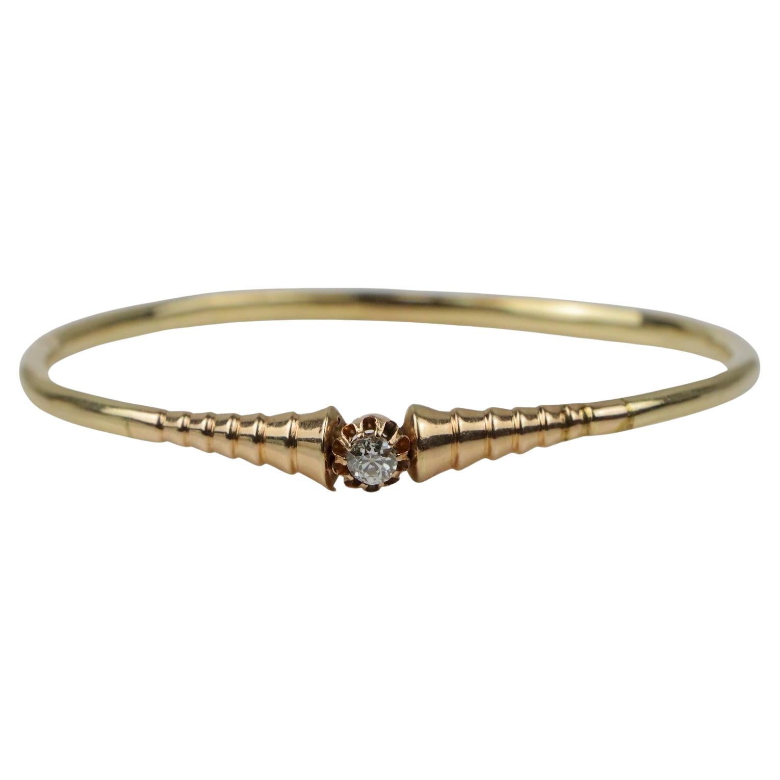 Vintage Circa 1950s 14k Gold Natural Diamond Decorated Bangle Bracelet 