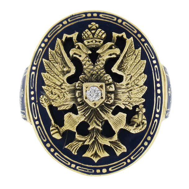 Vintage 14K Gold Diamond Blue Enamel Imperial Eagle Russian Style ...