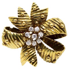 Vintage 14K Gold Diamond Bow Brooch Pin