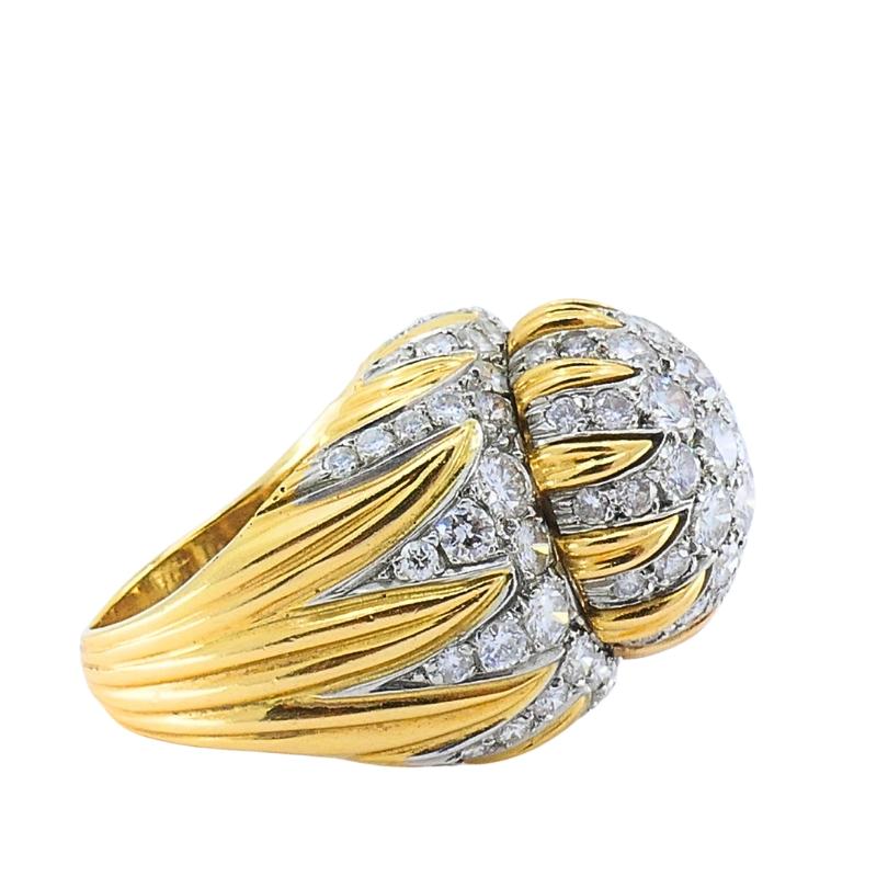 Vintage 14k Gold Diamond Cocktail Floral Dome Ring en vente 1