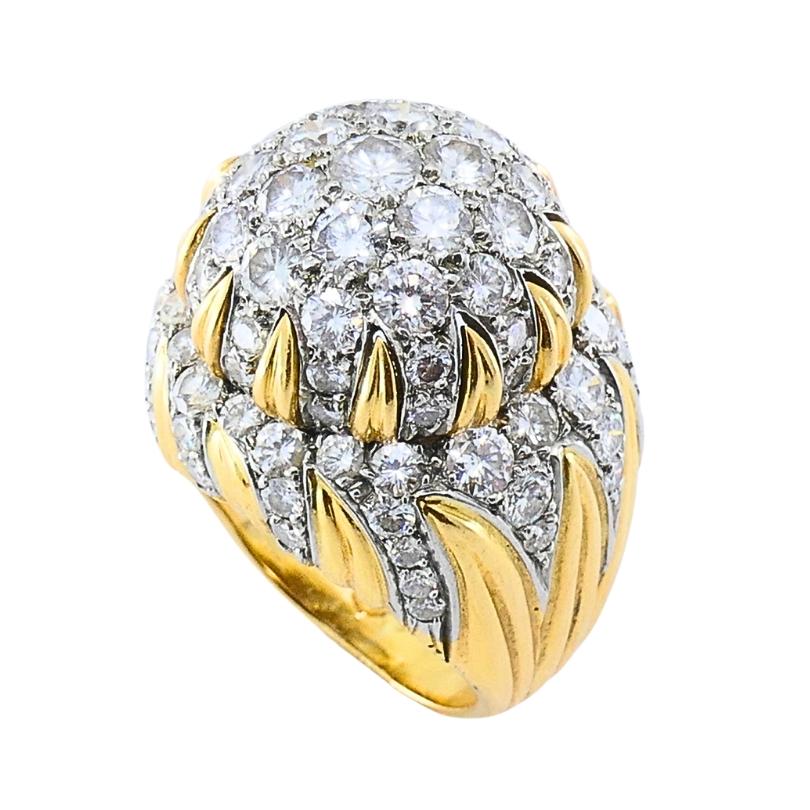 Vintage 14k Gold Diamond Cocktail Floral Dome Ring en vente 2