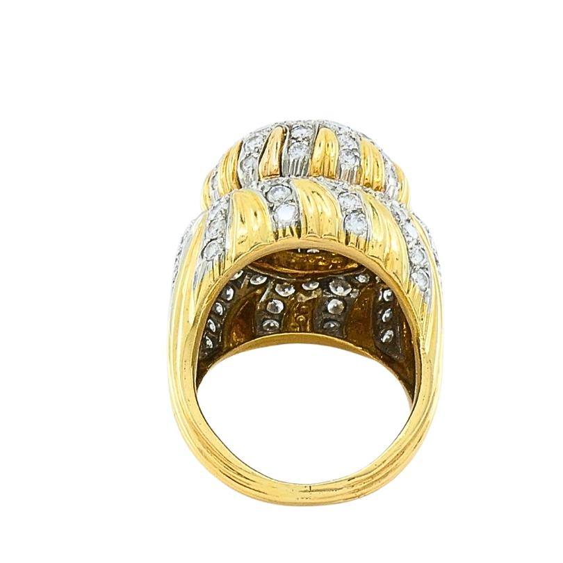Vintage 14k Gold Diamond Cocktail Floral Dome Ring en vente 4