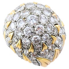 Vintage 14k Gold Diamond Cocktail Floral Dome Ring