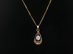 Vintage 14k Gold Diamond Detailed Open Work Teardrop Lavalier Pendant Necklace