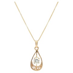 Vintage 14k Gold Diamond Detailed Open Work Teardrop Lavalier Pendant Necklace